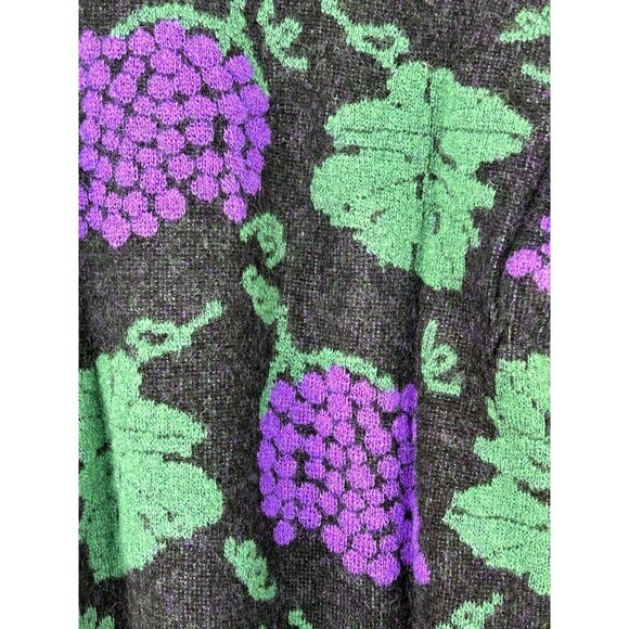 Michael Carol Women Sz L Grape Print Cardigan Mohair Balloon sleeve Sweater R1 - Picture 10 of 12